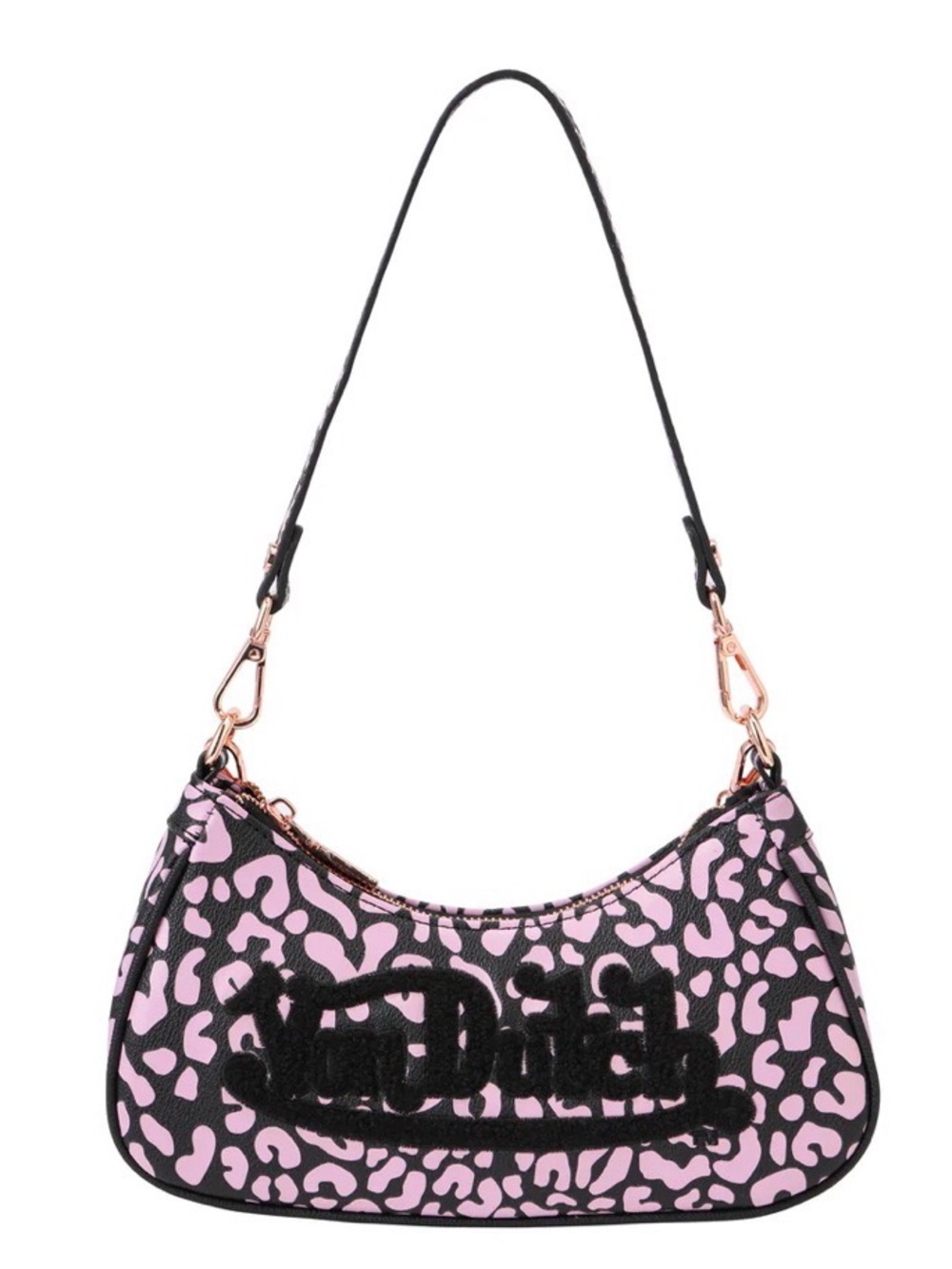 Pink Leopard-Print Shoulder Bag with Script Detail